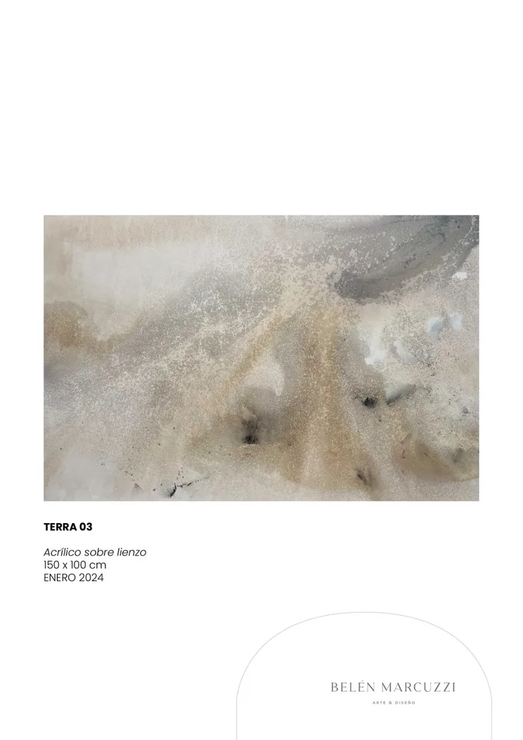 Terra 03 — acrylic on canvas, 100 × 150 cm, 2024. Atmospheric painting in white, light grey, sand.