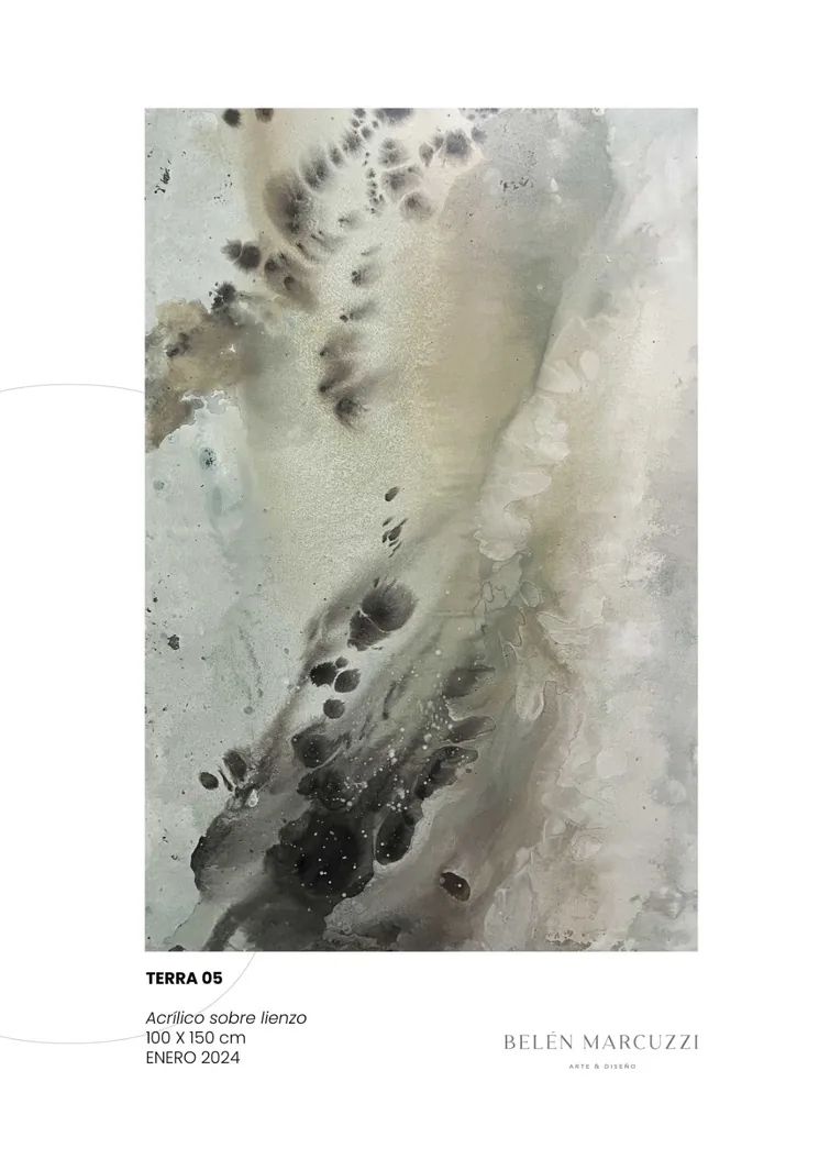 Terra 02 — acrylic on canvas, 100 × 150 cm, 2024. Atmospheric painting in white, light grey, grey.