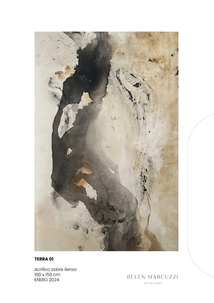 Terra 05 — acrylic on canvas, 100 × 150 cm, 2024. Atmospheric painting in white, sand.